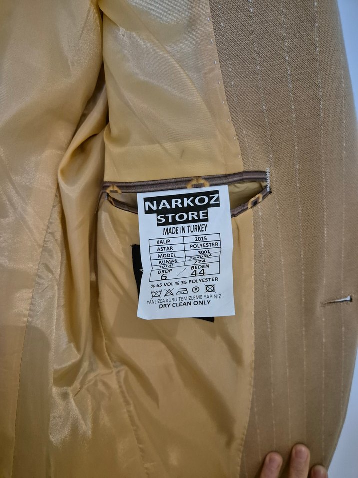 Bej Erkek blazer Ceket Notch Yaka Düğmeli - Görsel 2