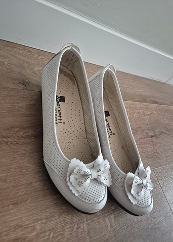 sıfır ortopedik anne ayakkabı Beyaz Fiyonklu Kadın Babet - Görsel 3