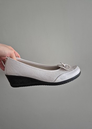 sıfır ortopedik anne ayakkabı Beyaz Fiyonklu Kadın Babet - Görsel 2