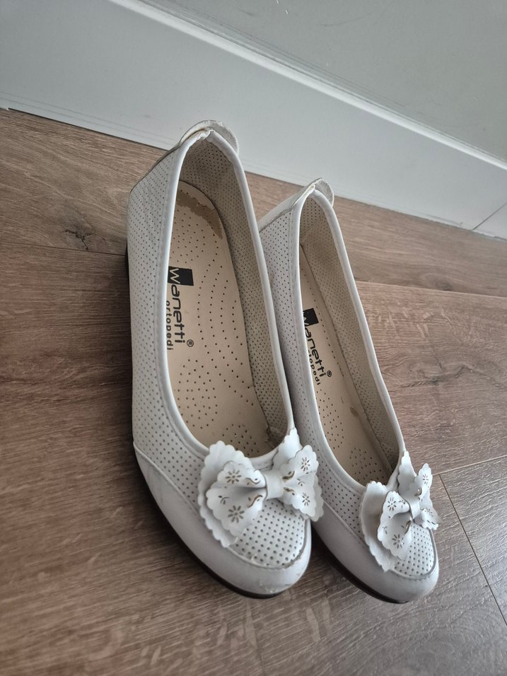 sıfır ortopedik anne ayakkabı Beyaz Fiyonklu Kadın Babet - Görsel 3