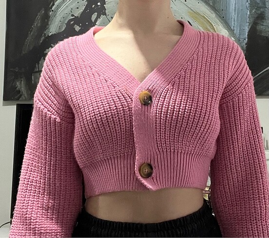 Pembe Crop Hırka
