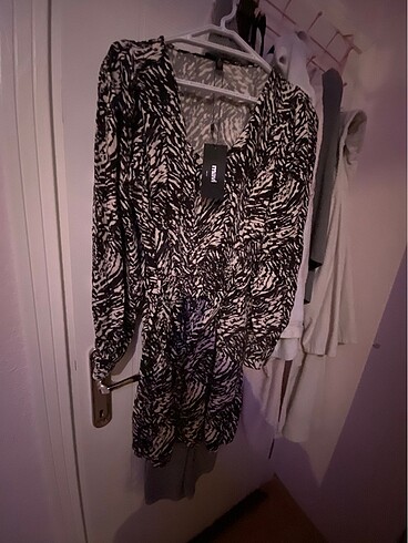 m Beden Mavi jeans zebra desen elbise