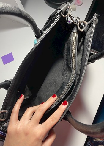 Beden Stradivarius Siyah Deri Üniversite Çantası
