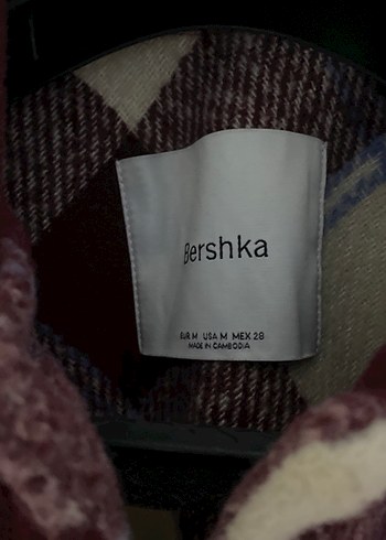 m Beden Bershka Bordo Ekose Düğmeli Kadın Gömlek