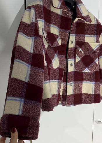 m Beden bordo Renk Bershka Bordo Ekose Düğmeli Kadın Gömlek