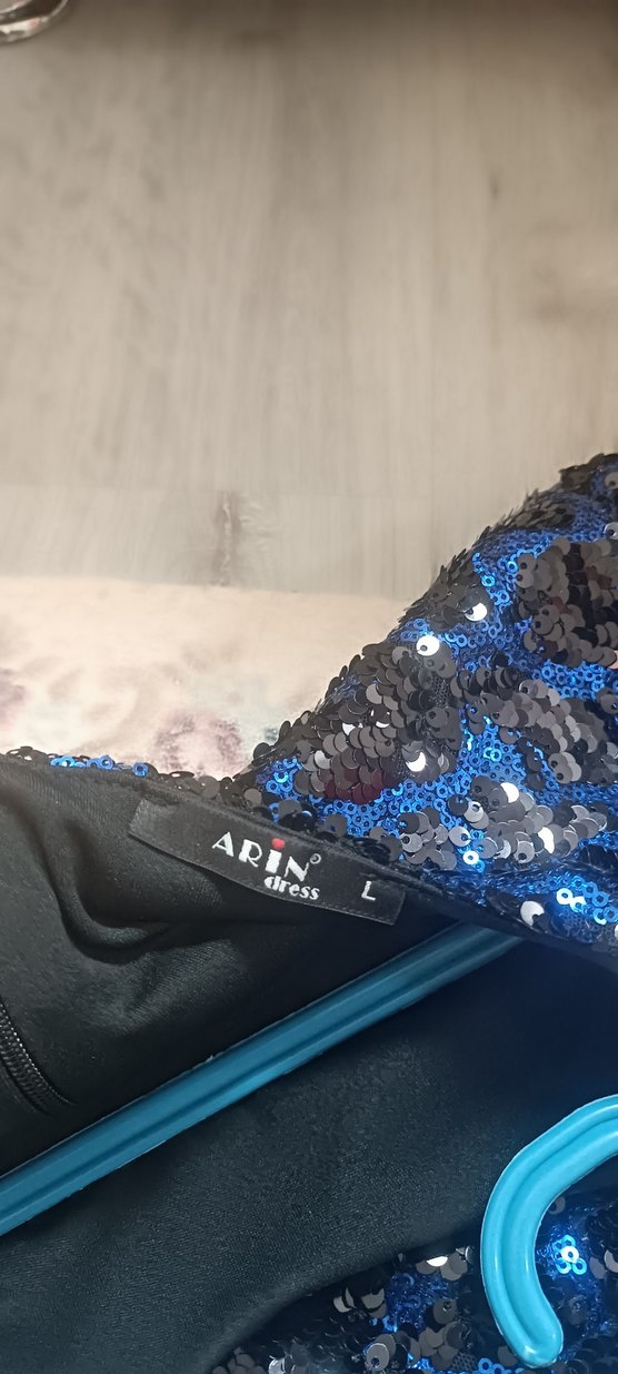 Boncuk İşlemeli Mavi Siyah Uzun Abiye Elbise - Görsel 4