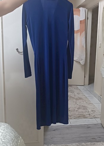 Uzun Kollu Mavi Drapeli Kadın Elbise - Görsel 5
