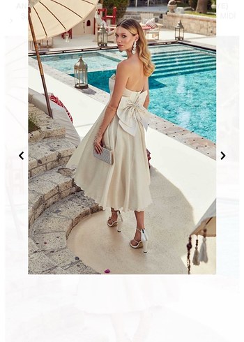 Straplez A Kesim göğüs islemeli fiyonklu nişan elbisesi - Görsel 2