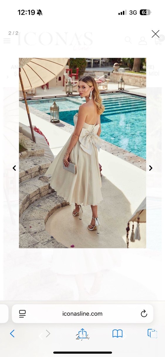 Straplez A Kesim göğüs islemeli fiyonklu nişan elbisesi - Görsel 2