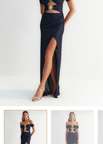 Zeynep tosun Kadın Lacivert Uzun Drapeli Straplez Elbise - Görsel 2