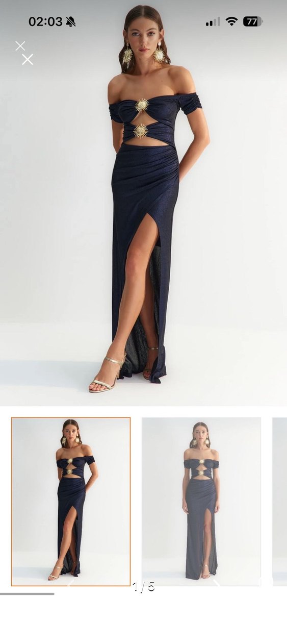 Zeynep tosun Kadın Lacivert Uzun Drapeli Straplez Elbise - Görsel 2