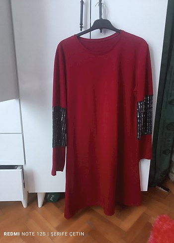 Kırmızı Uzun Kollu Salaş Midi Tunik