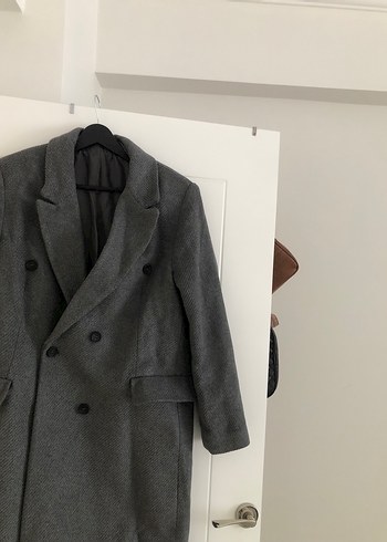 LC Waikiki Gri Çift Düğmeli Uzun Kaban