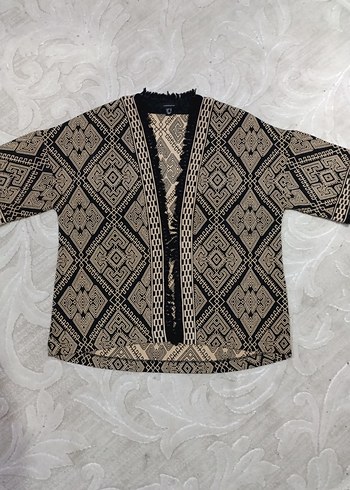 Atmosphere Bohem Nakışlı Kısa Kollu Kahverengi Kimono