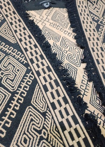 38 Beden Bohem Nakışlı Kısa Kollu Kahverengi Kimono