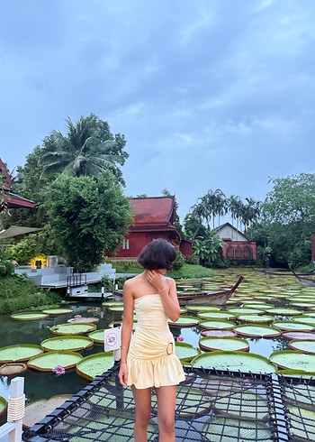 Sarı Straplez Bohem Mini Elbise - Görsel 3