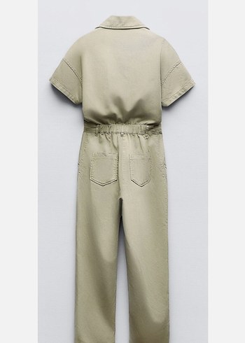 Zara Su yeşili Keten Kadın Tulum, Kısa Kollu, Midi Boy