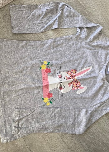 6 Yaş Beden Kız Çocuk Gri Baskılı Uzun Kollu Pijama Takımı
