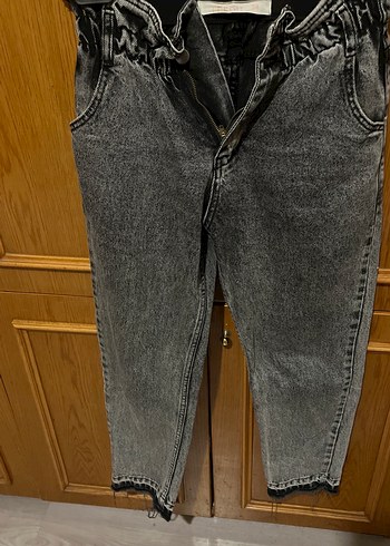 38 Beden gri Renk Gri Kemerli Kadın Denim Pantolon