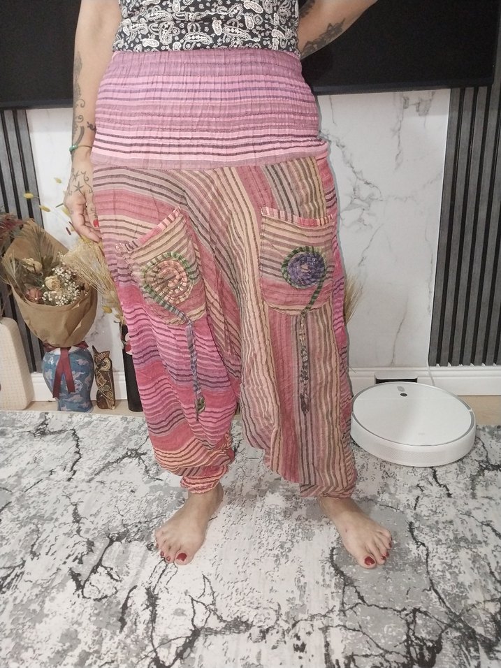 Pembe Bohem Salaş Uzun Kumaş şalvar - Görsel 4