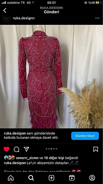 Fuşya taşlı elbise