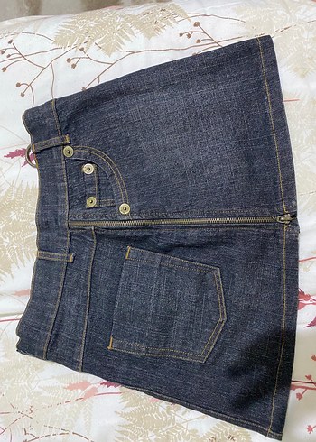 36 Beden kahverengi Renk Düğmeli Koyu Kahverengi Denim Mini Etek