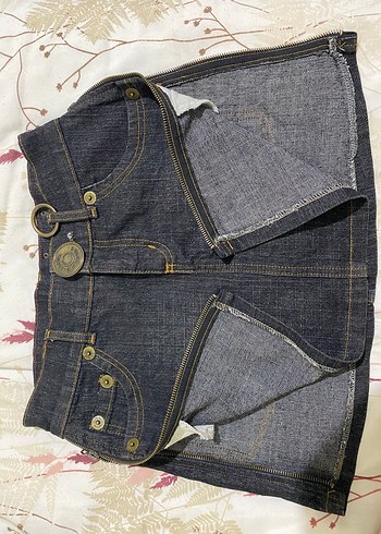36 Beden Düğmeli Koyu Kahverengi Denim Mini Etek
