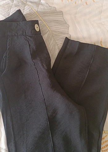 LC Waikiki Siyah Düğmeli Keten Pantolon