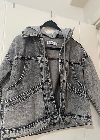 s Beden Gri Düğmeli Kadın Denim Ceket