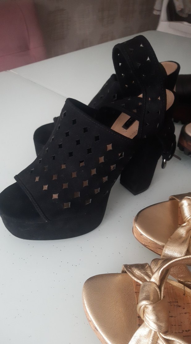 Tokalı Siyah Kadın şık orijinal zara topuklu - Görsel 3