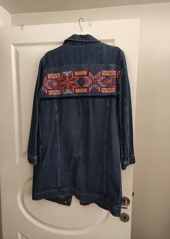 m Beden Düğmeli Lacivert Kadın Denim Ceket