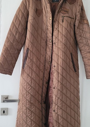 Düğmeli Kahverengi Uzun Kadın Kışlık Mont - Görsel 2