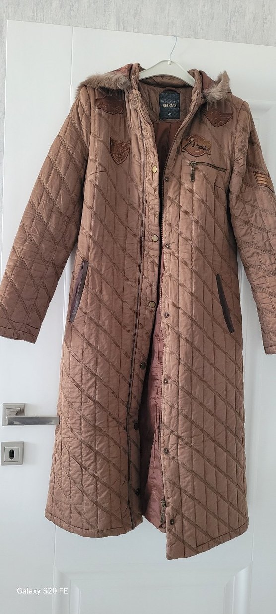 Düğmeli Kahverengi Uzun Kadın Kışlık Mont - Görsel 2