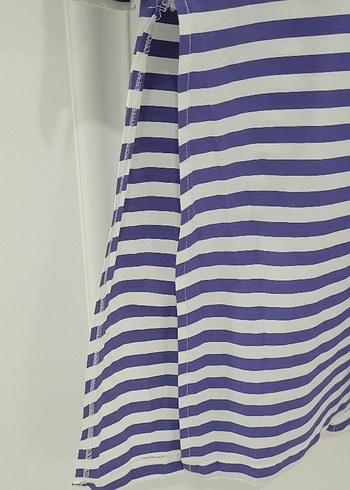 Düğmeli lacivert Çizgili Uzun Kollu Kadın Gömlek tunik - Görsel 4