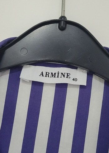 Düğmeli lacivert Çizgili Uzun Kollu Kadın Gömlek tunik - Görsel 3