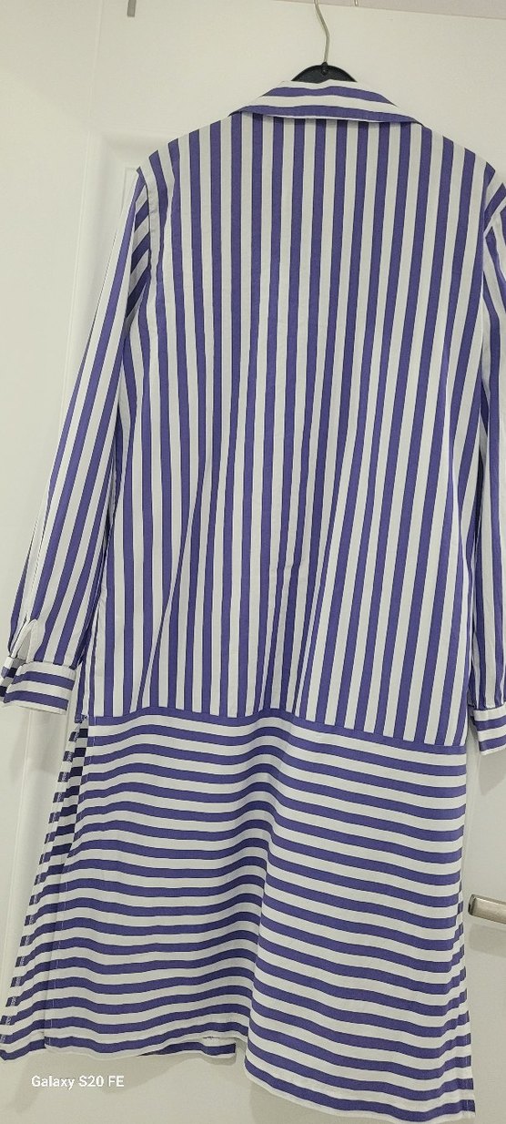 Düğmeli lacivert Çizgili Uzun Kollu Kadın Gömlek tunik - Görsel 2