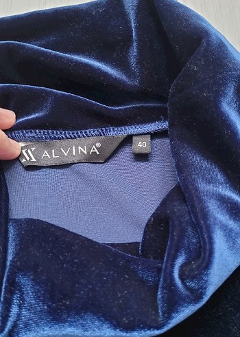 Lacivert Yüksek Yaka kadife Tunik - Görsel 2