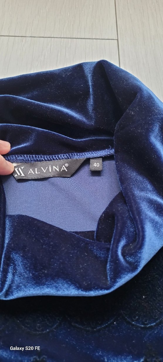 Lacivert Yüksek Yaka kadife Tunik - Görsel 2