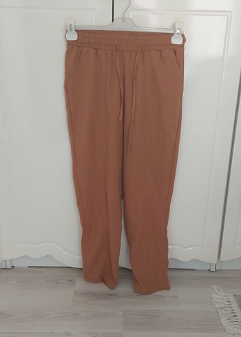 Bej Kadın Keten Rahat Kesim Pantolon