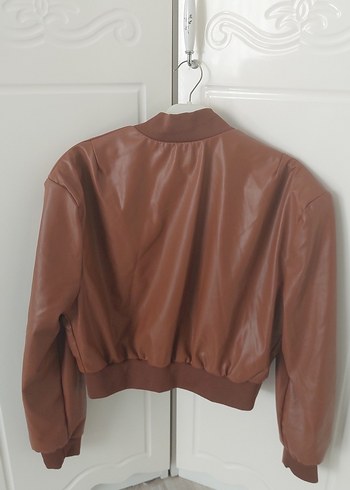 Düğmeli Kahverengi Deri Kadın Ceket - Görsel 3