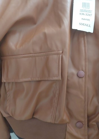 Düğmeli Kahverengi Deri Kadın Ceket - Görsel 4