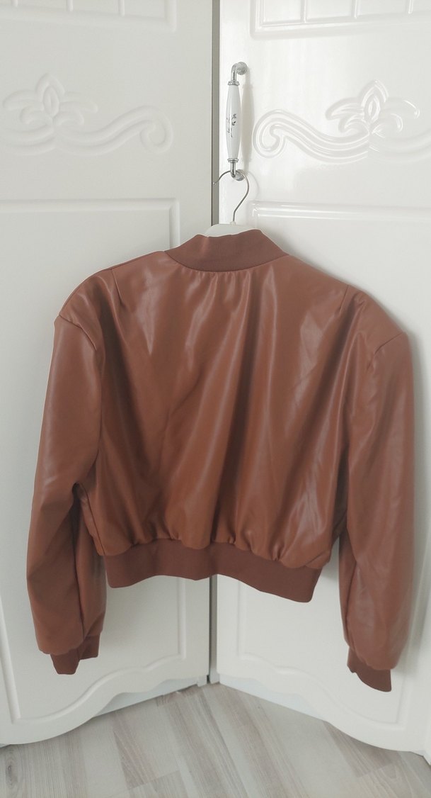 Düğmeli Kahverengi Deri Kadın Ceket - Görsel 3