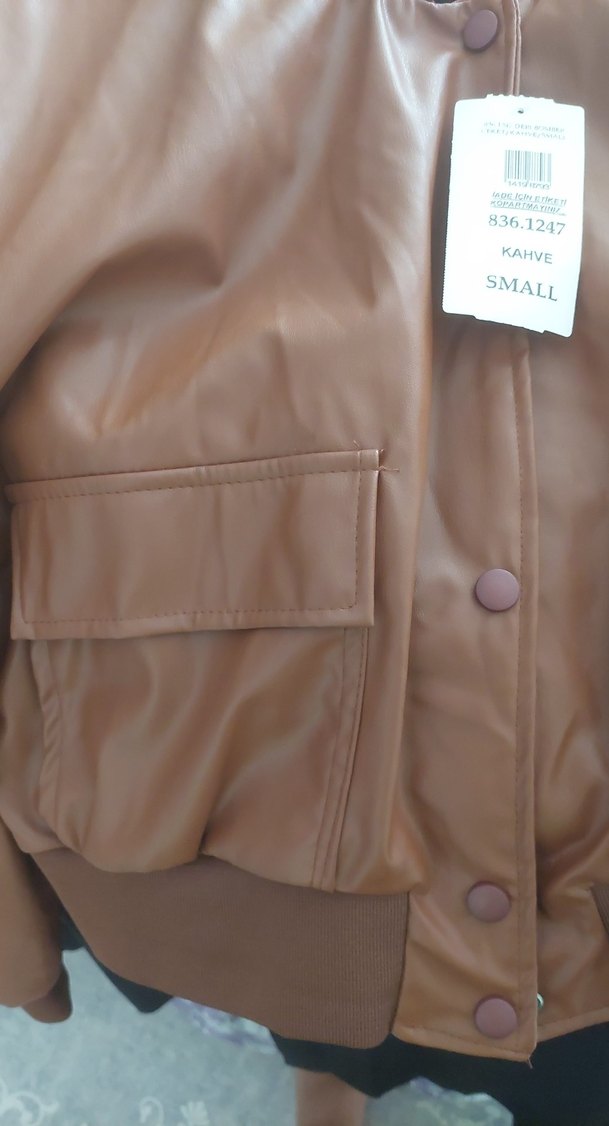 Düğmeli Kahverengi Deri Kadın Ceket - Görsel 4