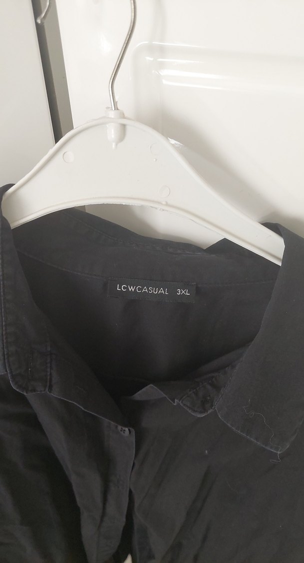 Siyah Keten Kadın Gömlek, Salaş Kesim, Uzun Kollu - Görsel 2