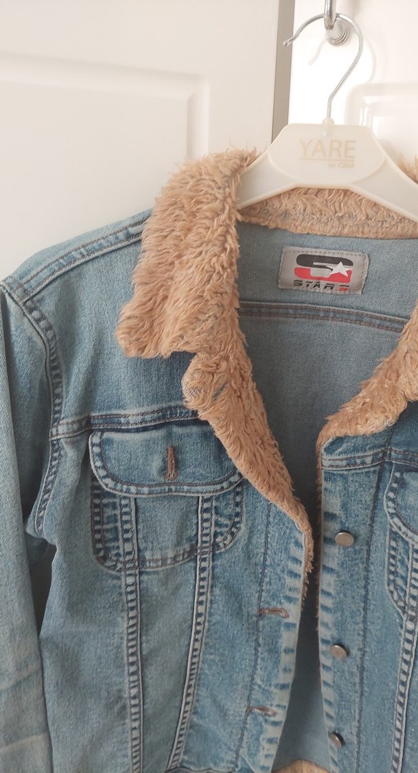 Kürklü Kadın Mavi Denim Ceket - Görsel 2