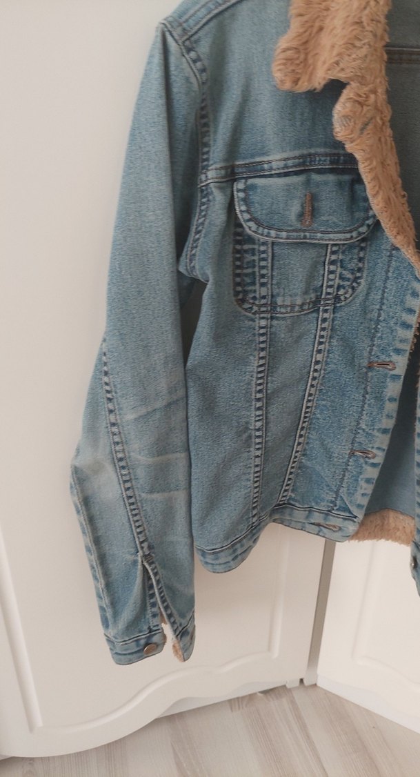 Kürklü Kadın Mavi Denim Ceket - Görsel 3