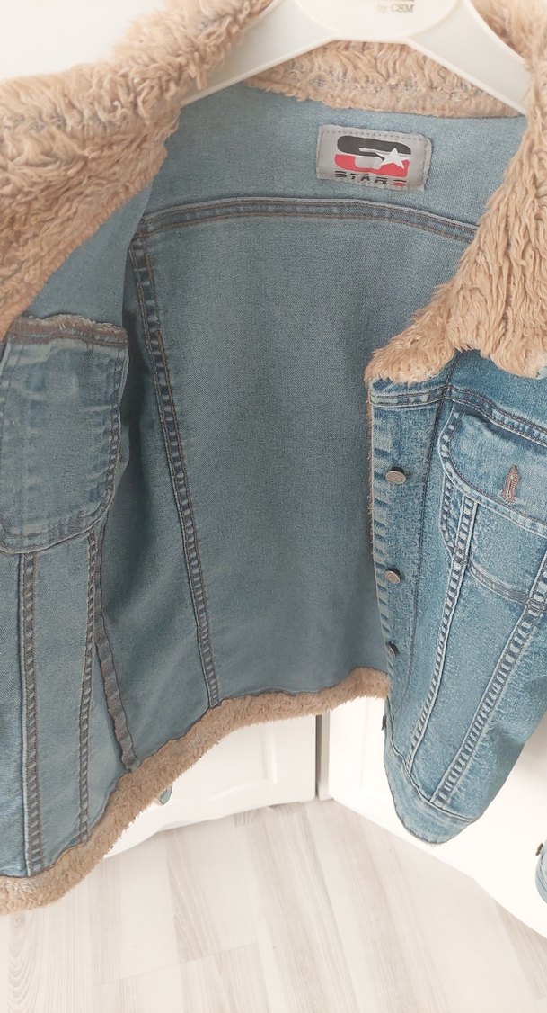 Kürklü Kadın Mavi Denim Ceket - Görsel 4