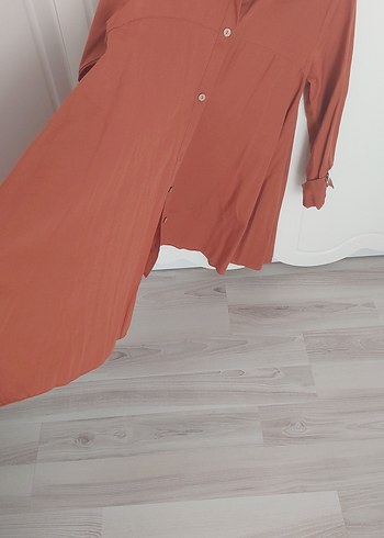 Düğmeli, Uzun Kollu, Salaş Bej Kadın Gömlek - Görsel 4