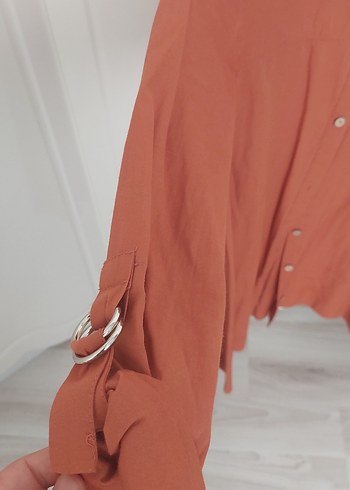 Düğmeli, Uzun Kollu, Salaş Bej Kadın Gömlek - Görsel 3