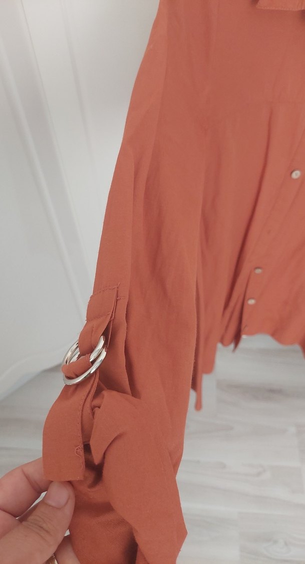 Düğmeli, Uzun Kollu, Salaş Bej Kadın Gömlek - Görsel 3